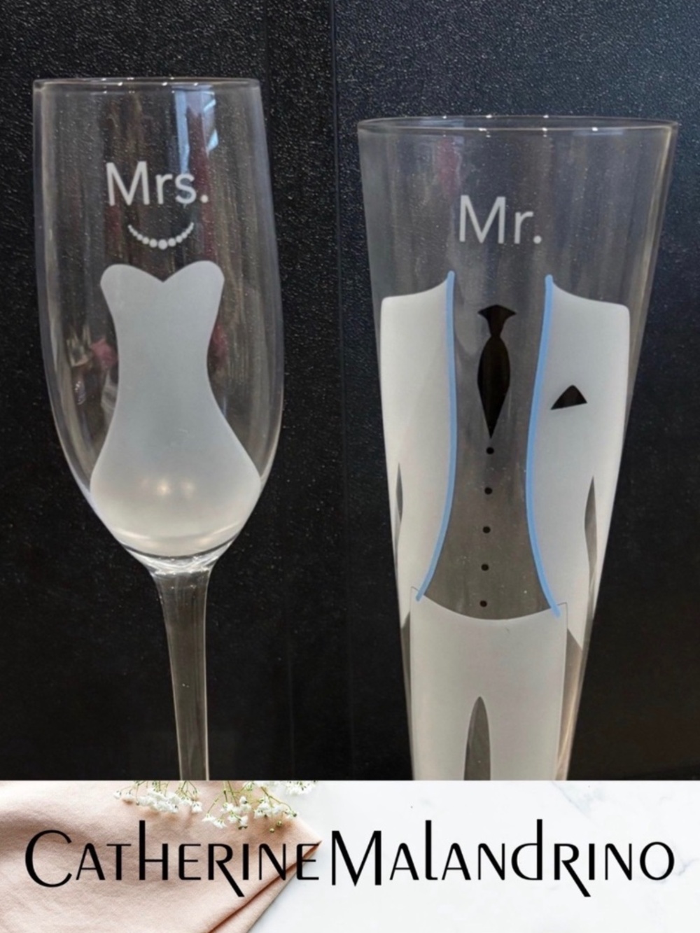 Catherine Malandrino ”Mr. & Mrs.” Stemmed Champagne Flute & Pilsner Glass Set